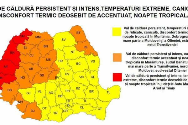 Cod roșu de caniculă: temperaturi de până la 41°C în vestul țării, valabil până marți